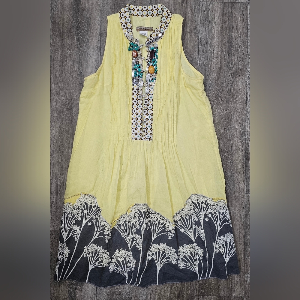 Gracia Yellow and Gray Embroidered Mini Dress